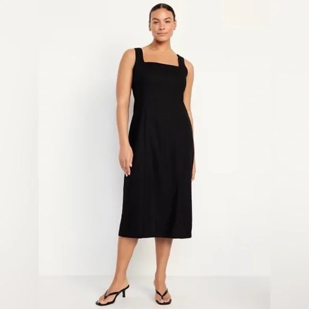 Old Navy Sleeveless Linen Blend Black Midi Dress